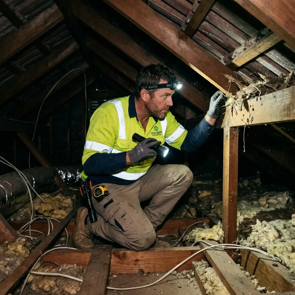 Technician using detection equipment to locate a dead rat inside a Tremont wall cavity